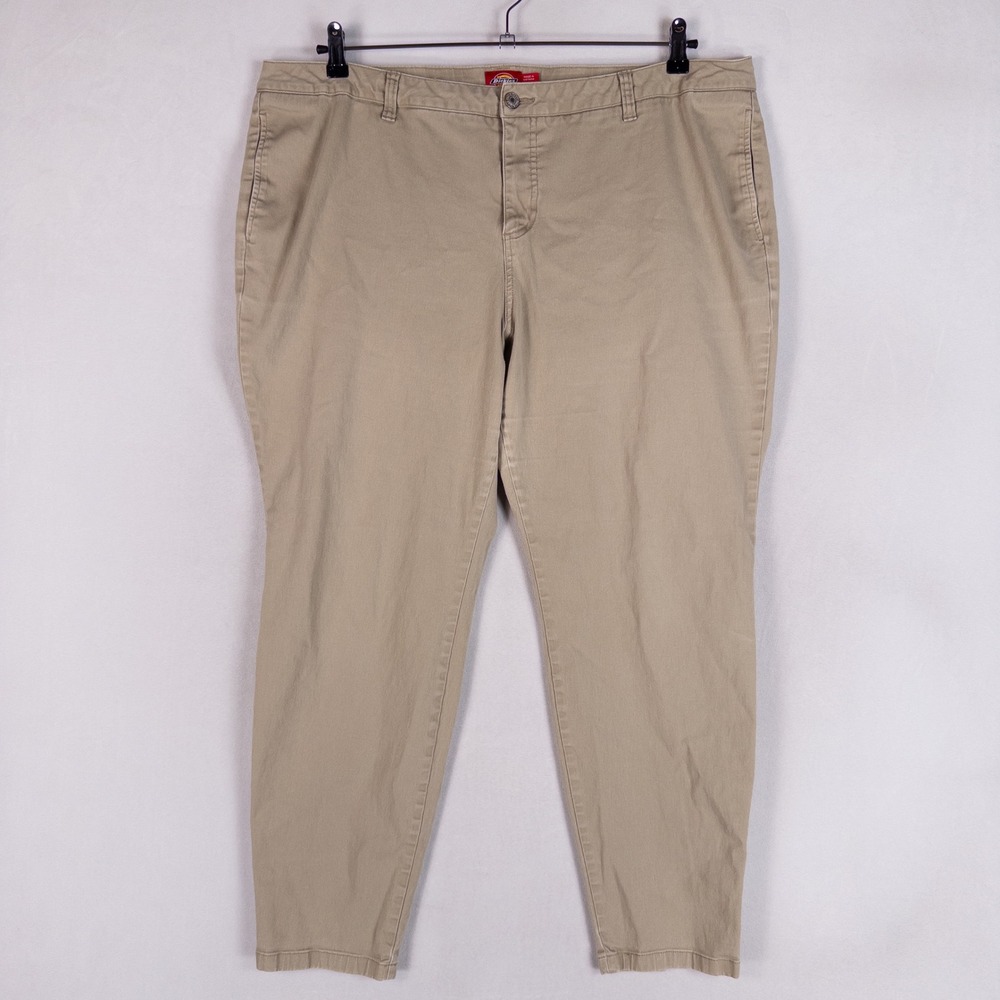 Dickies Pants Womens Plus 22 Khaki Tan Skinny Tapered Stretch Twill Chino Casual